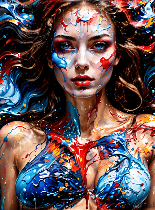 woman, paint, surreal, art, liquid