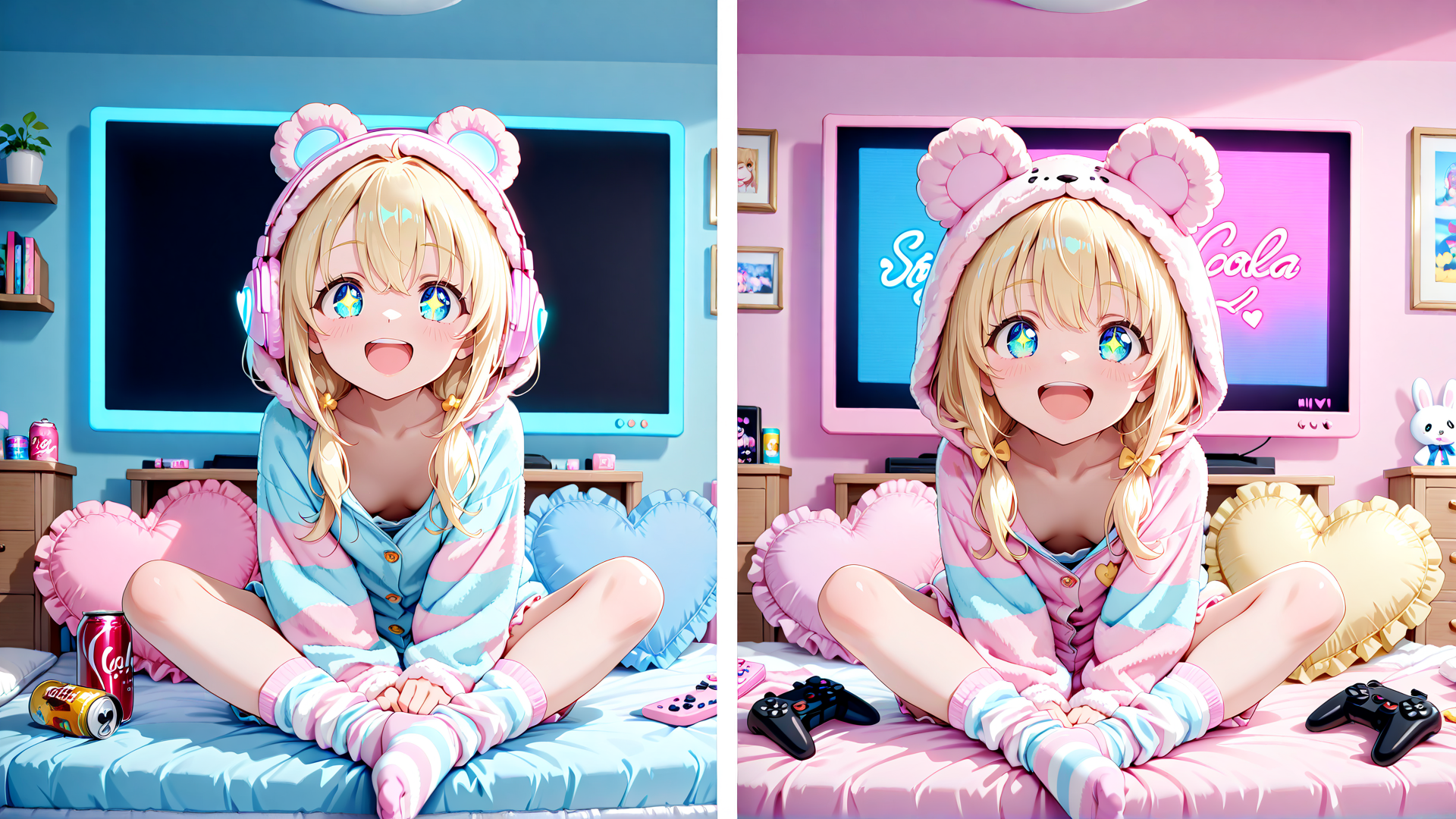 AI generated wallpaper featuring girl, bedroom, gaming