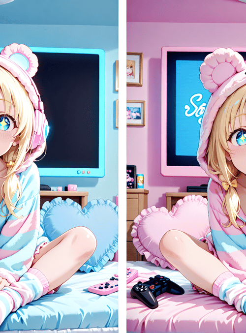 girl, bedroom, gaming