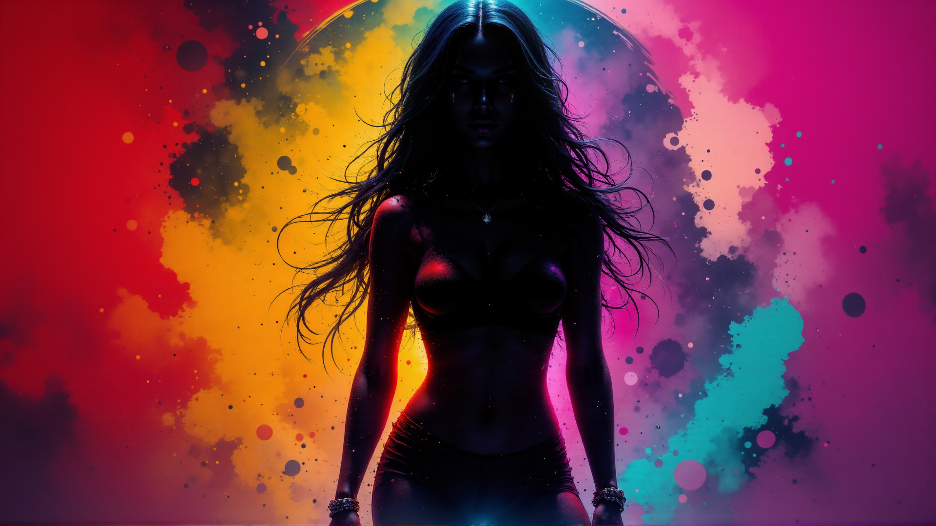 AI generated wallpaper featuring woman, silhouette, hair
