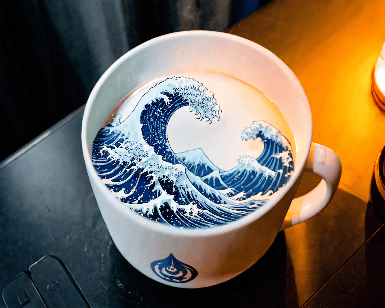 AI generated wallpaper featuring cup, wave, mug