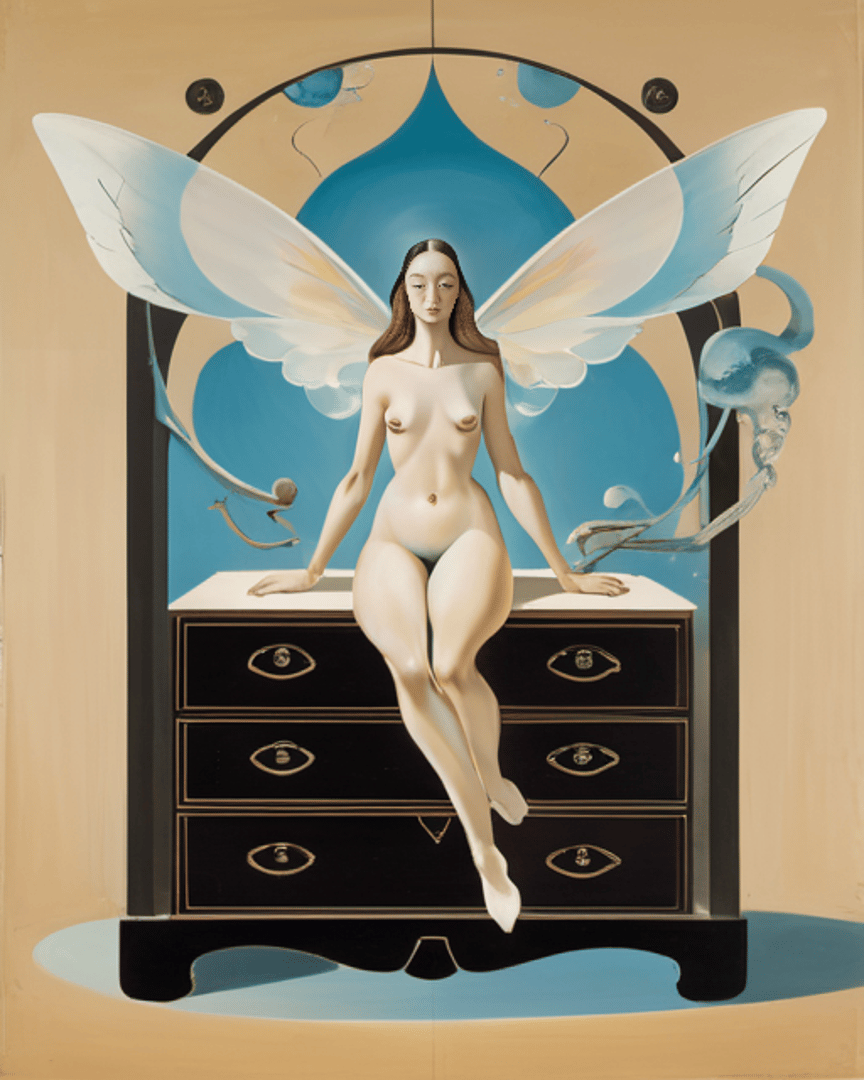 AI generated wallpaper featuring fairy, woman, dresser