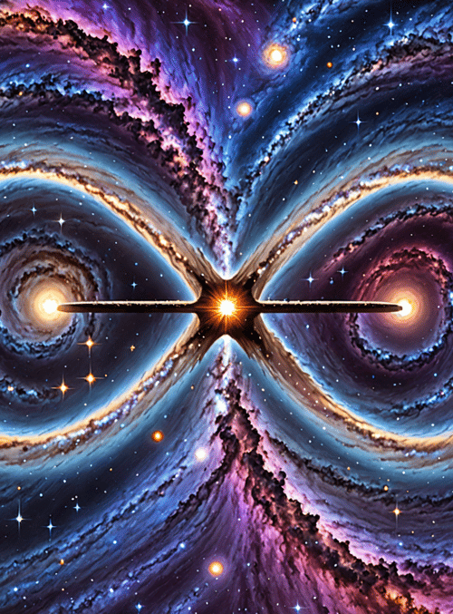 galaxy, infinite symbol, stars