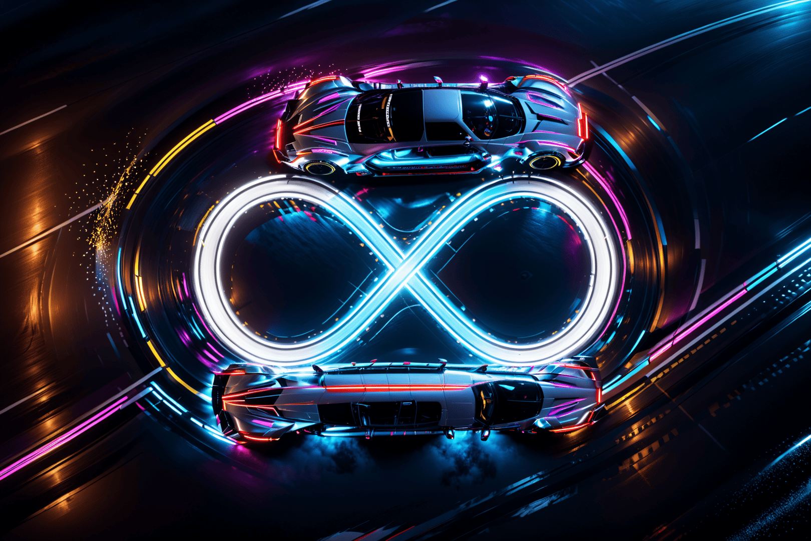 AI generated wallpaper featuring car, neon, infinity