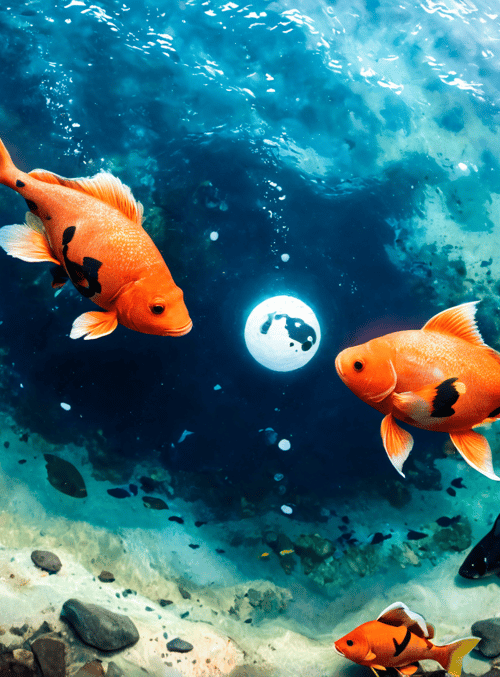 fish, coral, moon