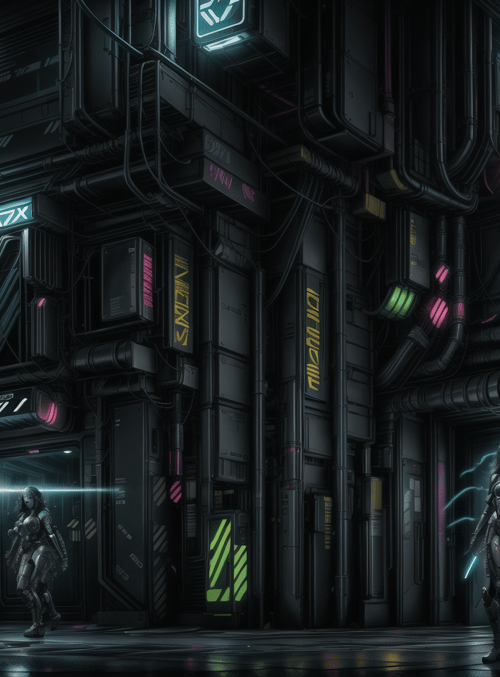 cyborg, neon, city