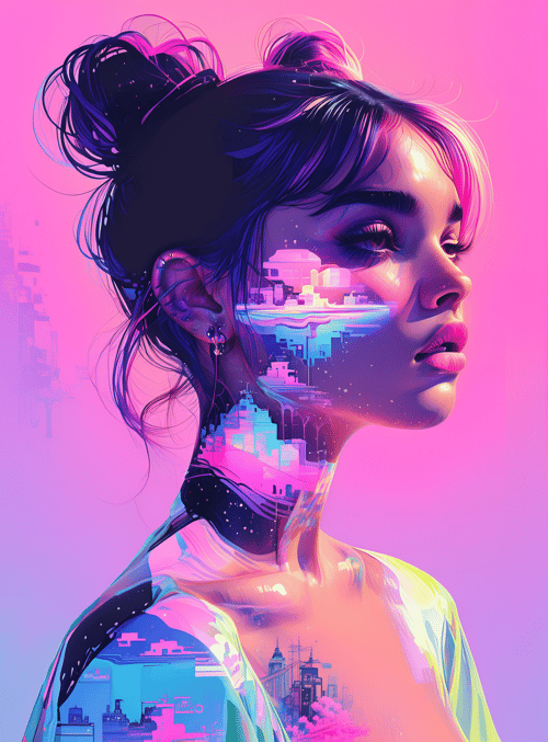 woman, cityscape, hair, portrait
