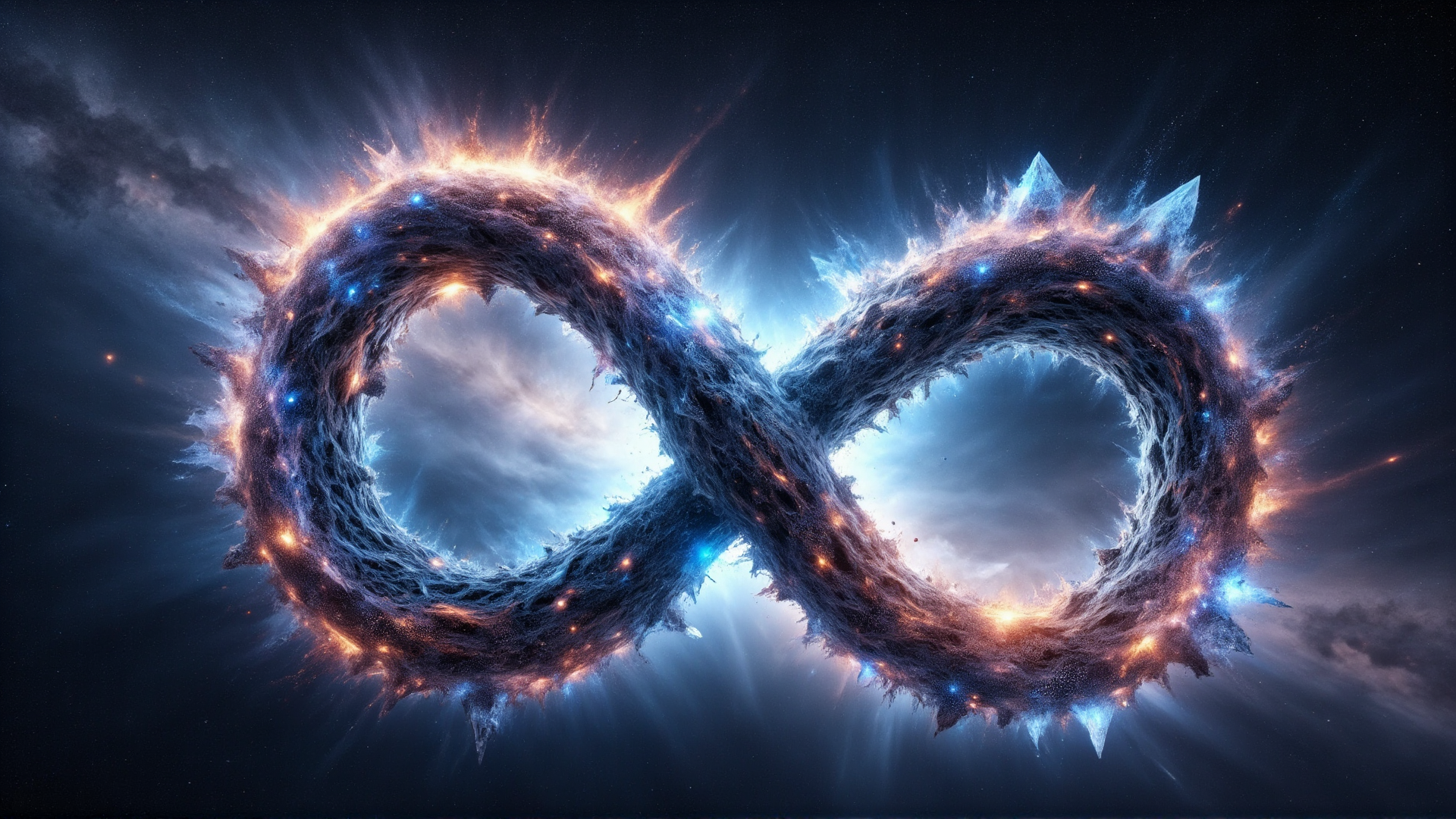 AI generated wallpaper featuring infinity symbol, galaxy
