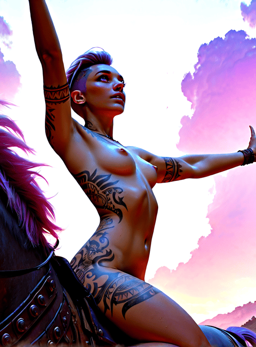 woman, horse, tattoo