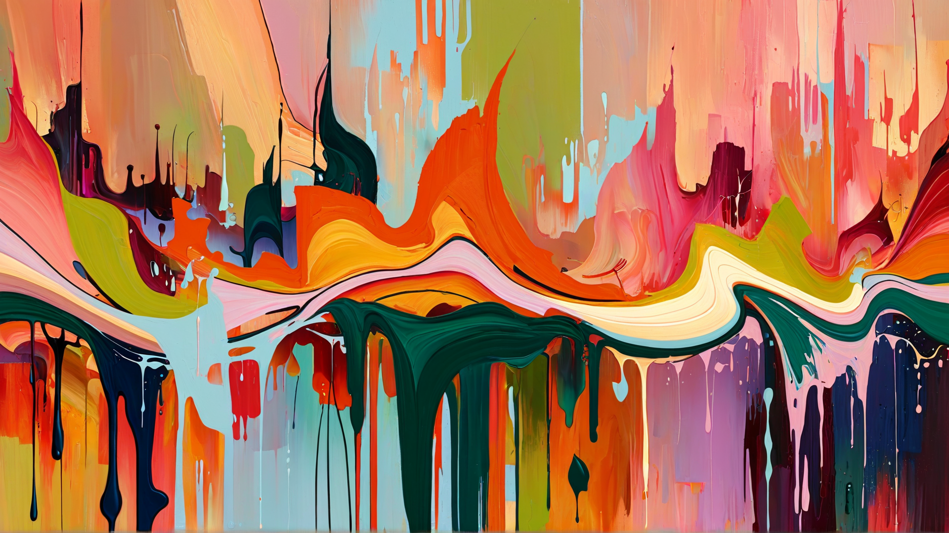 AI generated wallpaper featuring paint, abstract, flow, drip, wave, splash, color, canvas, fluid, art