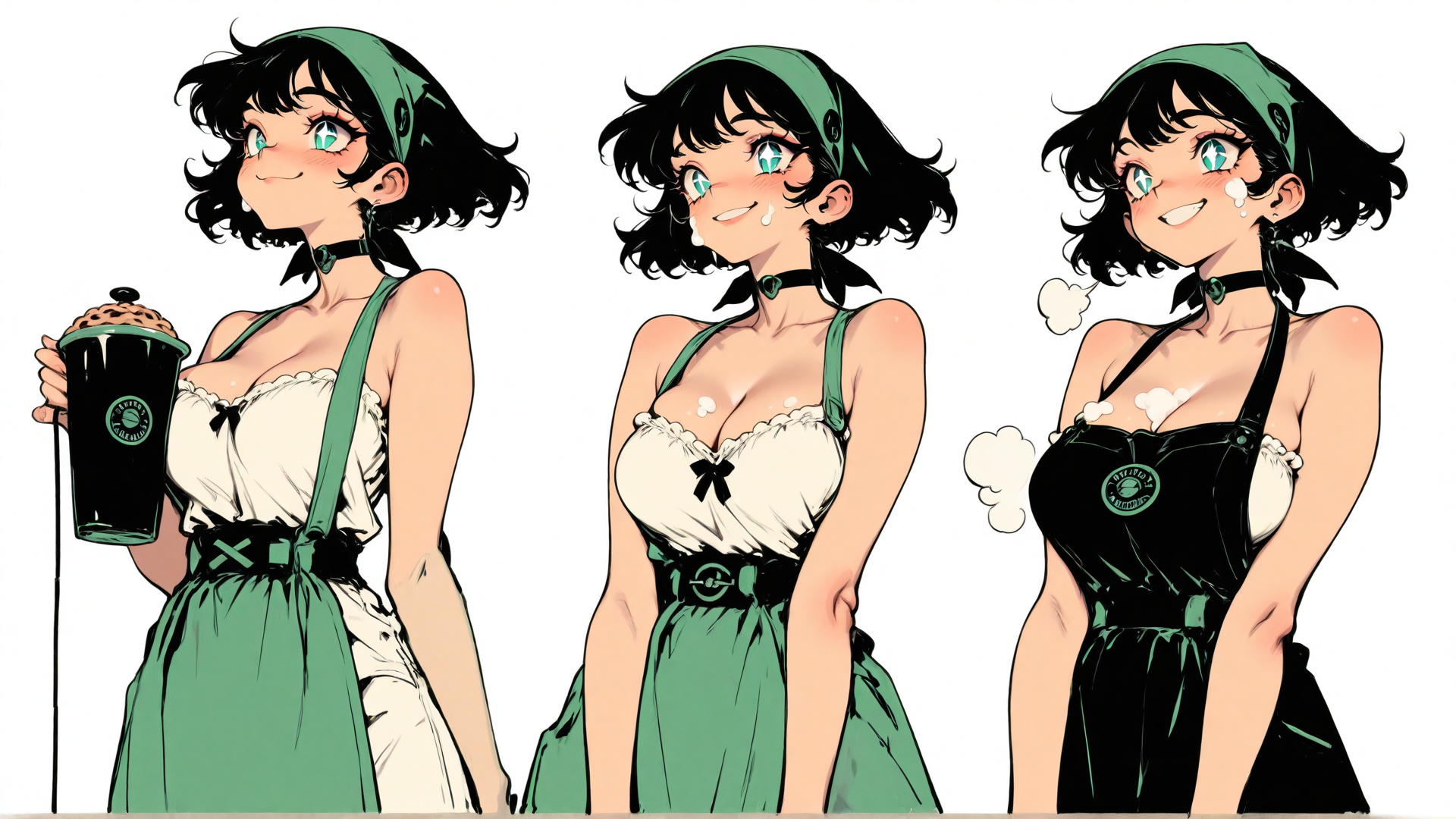 AI generated wallpaper featuring woman, girl, cup, dress, bandana, choker, earring