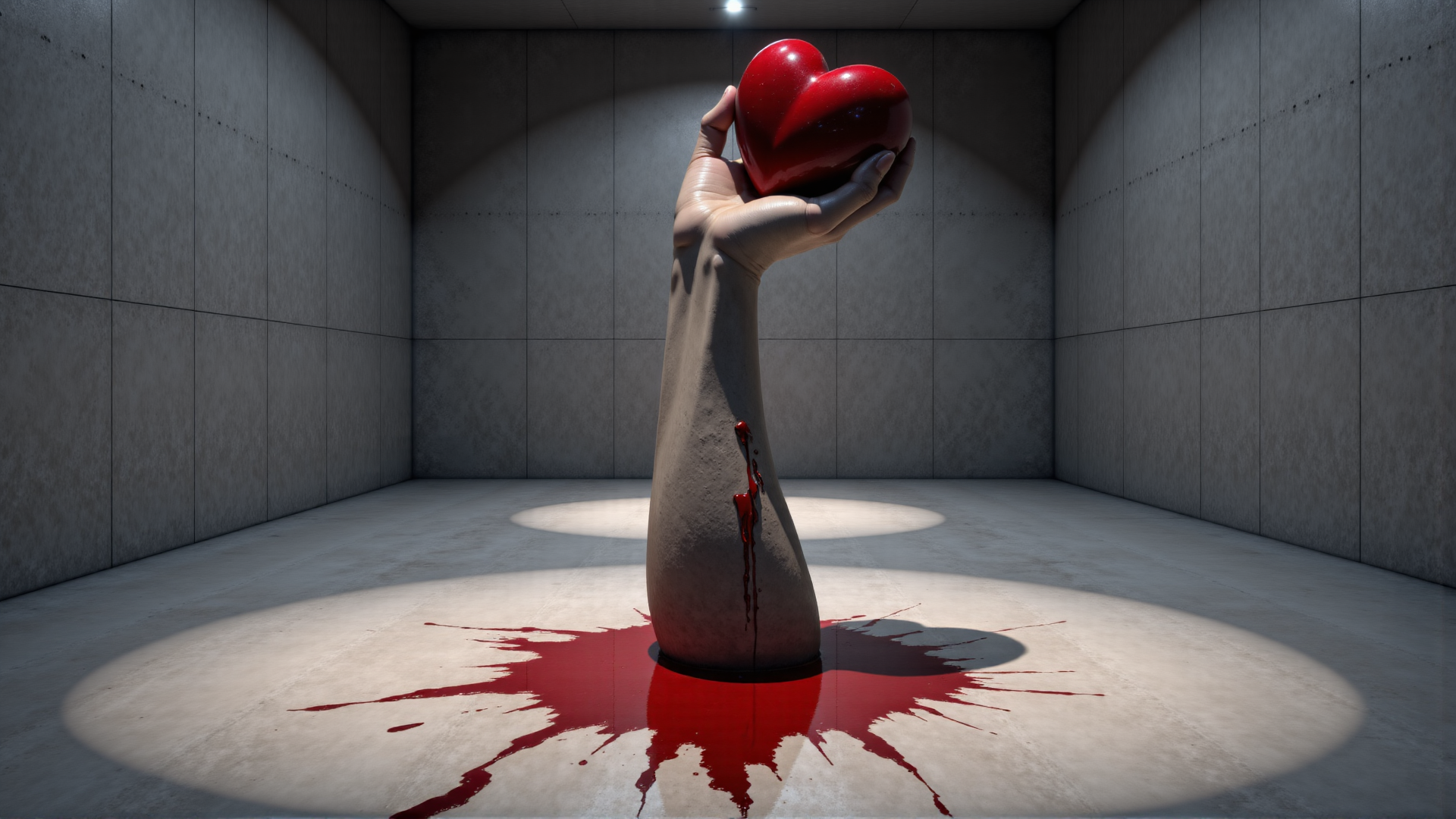 AI generated wallpaper featuring hand, heart, blood, arm, concrete