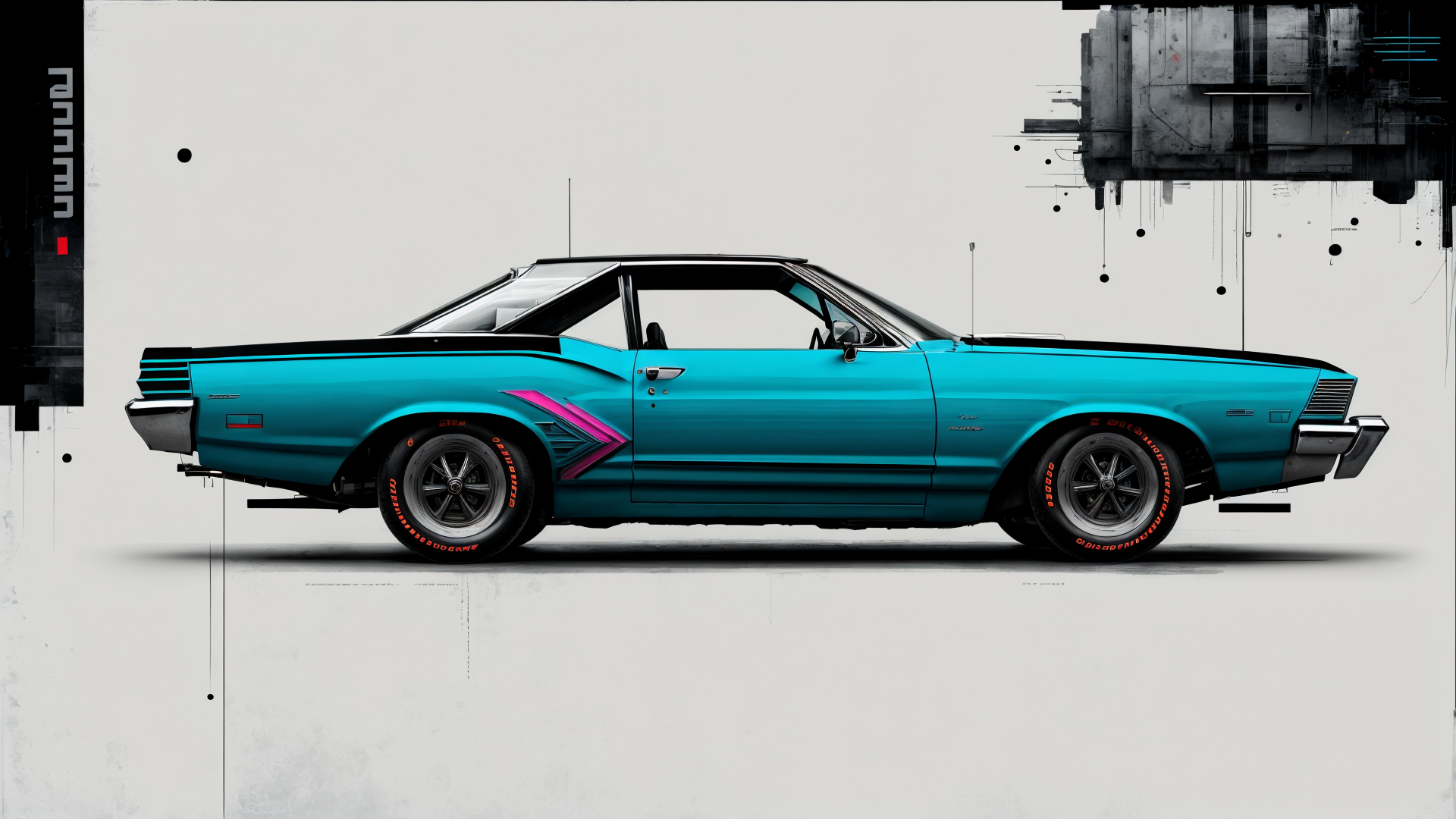 AI generated wallpaper featuring car, muscle car, classic car, vintage car, blue car, custom car