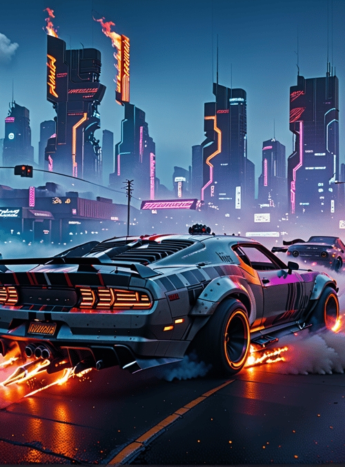 cars, cityscape, neon