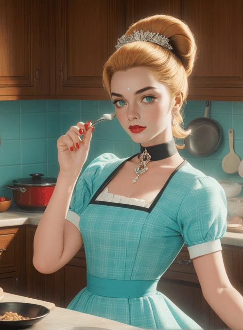 woman, kitchen, dress
