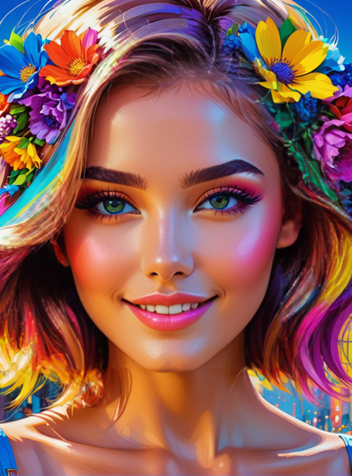 woman, cityscape, flowers