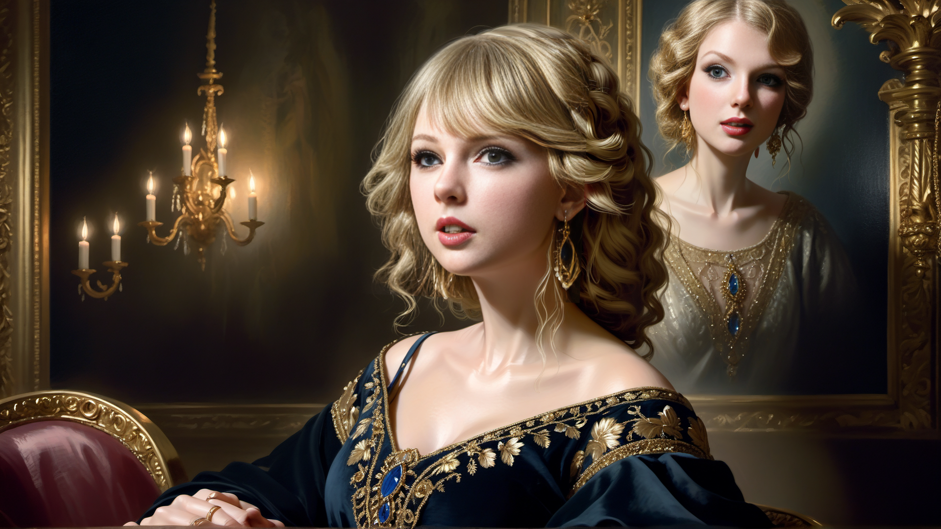 AI generated wallpaper featuring woman, portrait, candle