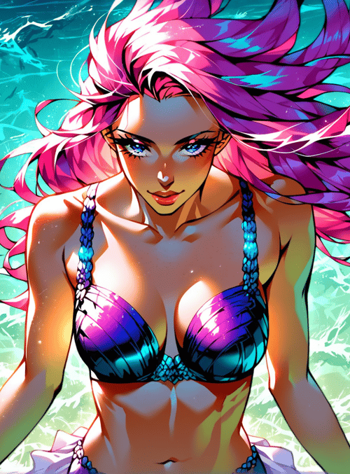 mermaid, fish, starfish, ocean, seaweed