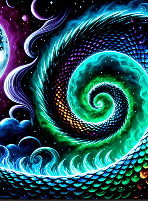 dragon, moon, stars, clouds, galaxy
