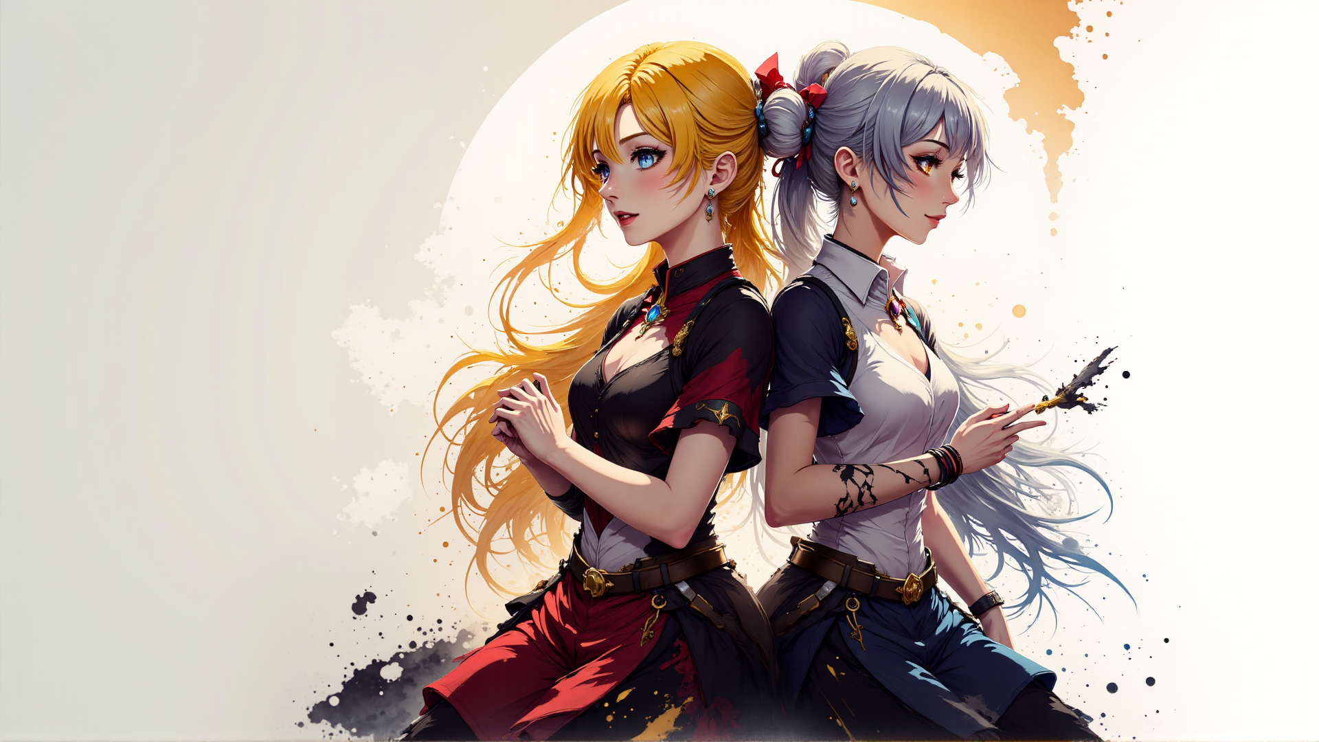 AI generated wallpaper featuring girls, anime, characters, women, artwork, wallpaper, figures, surreal, digital, illustration