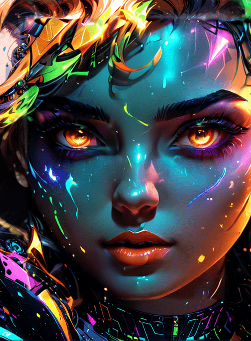 cyborg, woman, neon