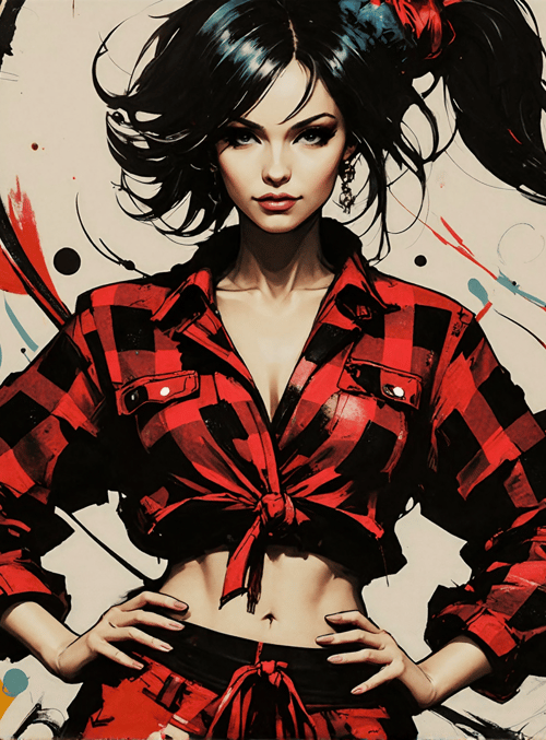 woman, plaid, hair, shirt, pants
