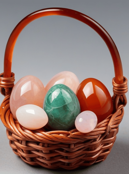 basket, eggs, stone