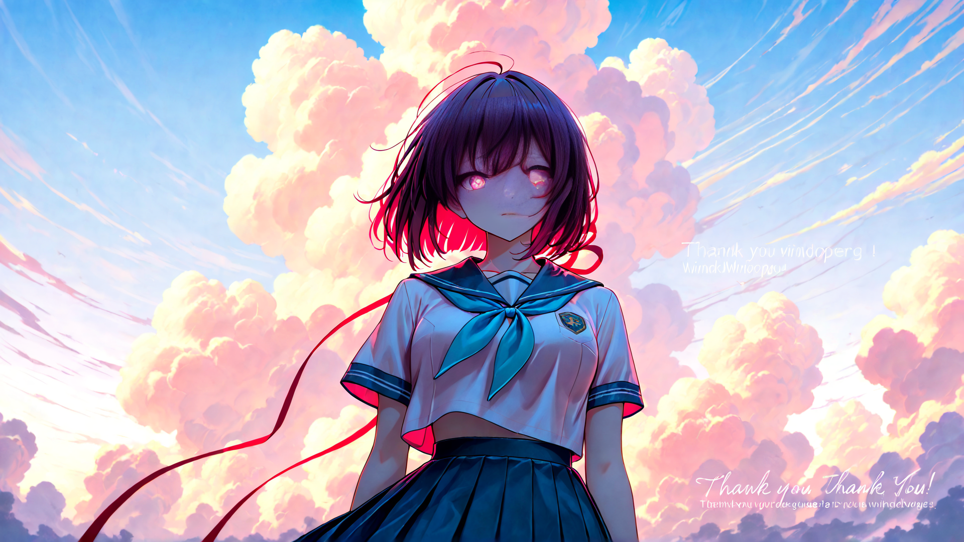 AI generated wallpaper featuring girl, school uniform, sky