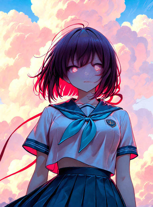 girl, school uniform, sky