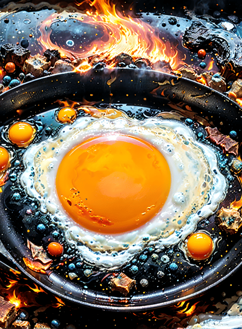 egg, pan, universe