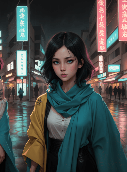 women, street, neon