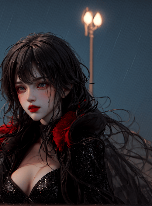 woman, city, rain