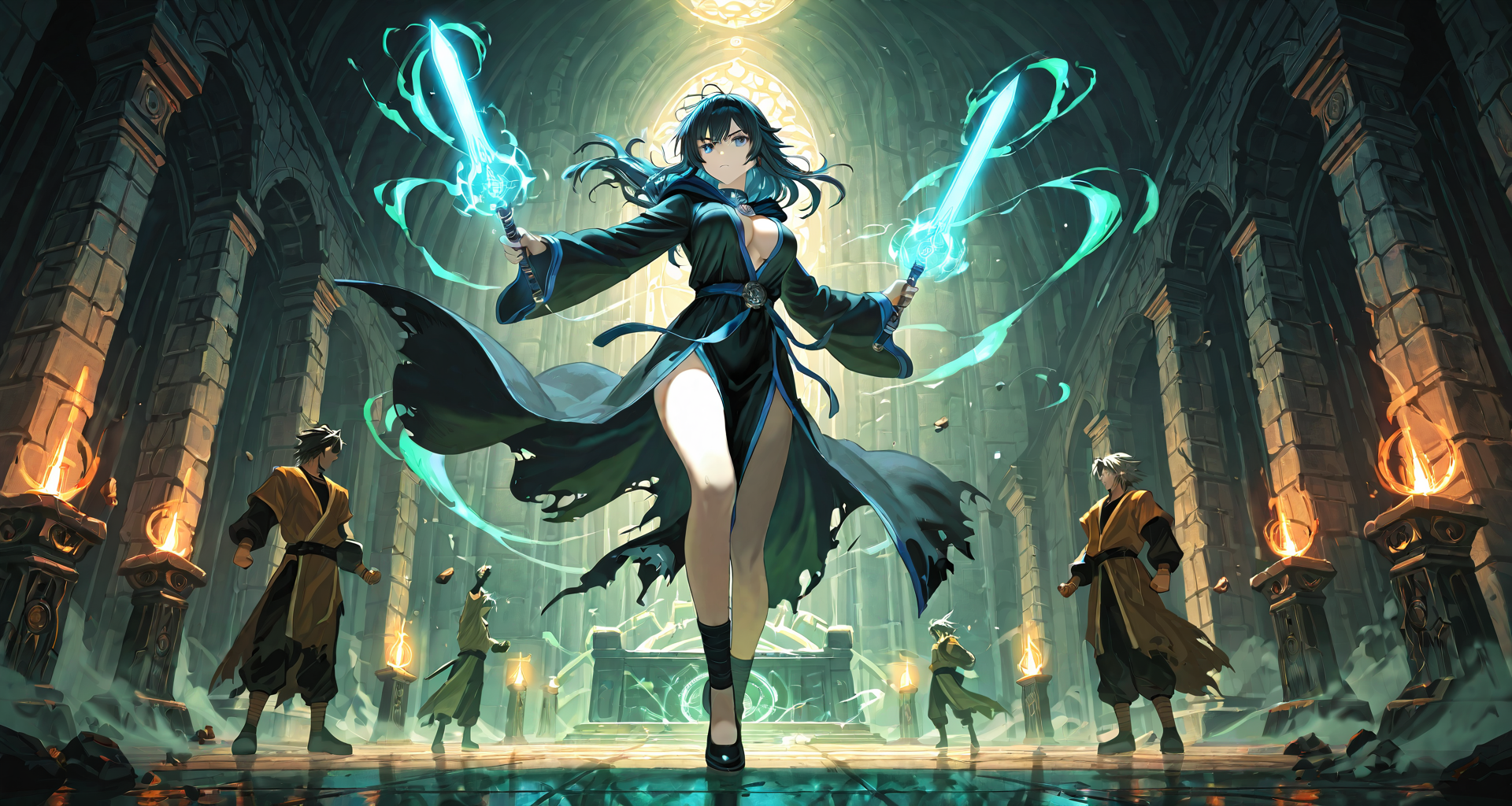 AI generated wallpaper featuring mage, swords, guild