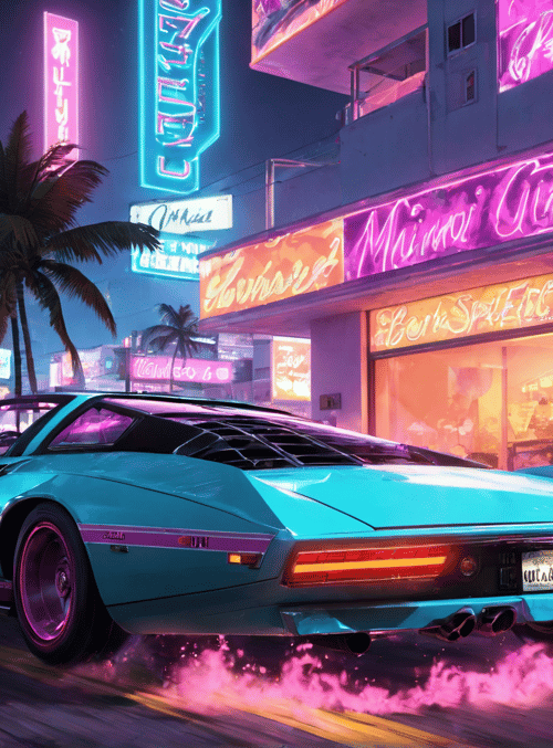 car, neon, city
