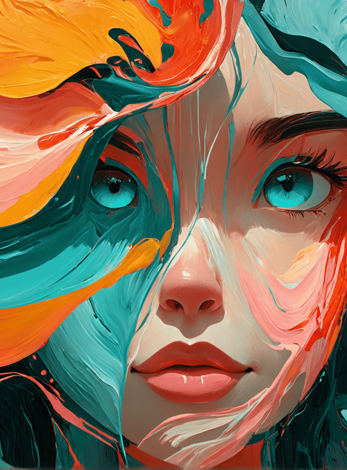 face, headphones, hair, art