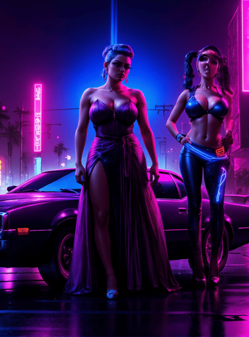 women, car, neon