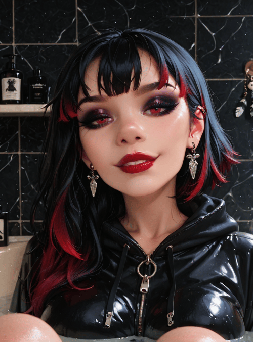 woman, bath, mirror, bathtub, hair, earrings