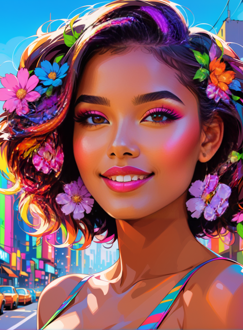 woman, flowers, city