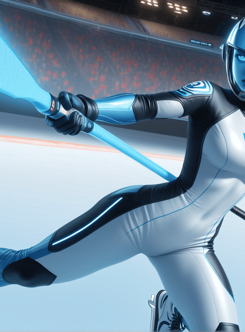 robot, hockey, athlete, ice, helmet, uniform, stick, skate, stadium, spectrum