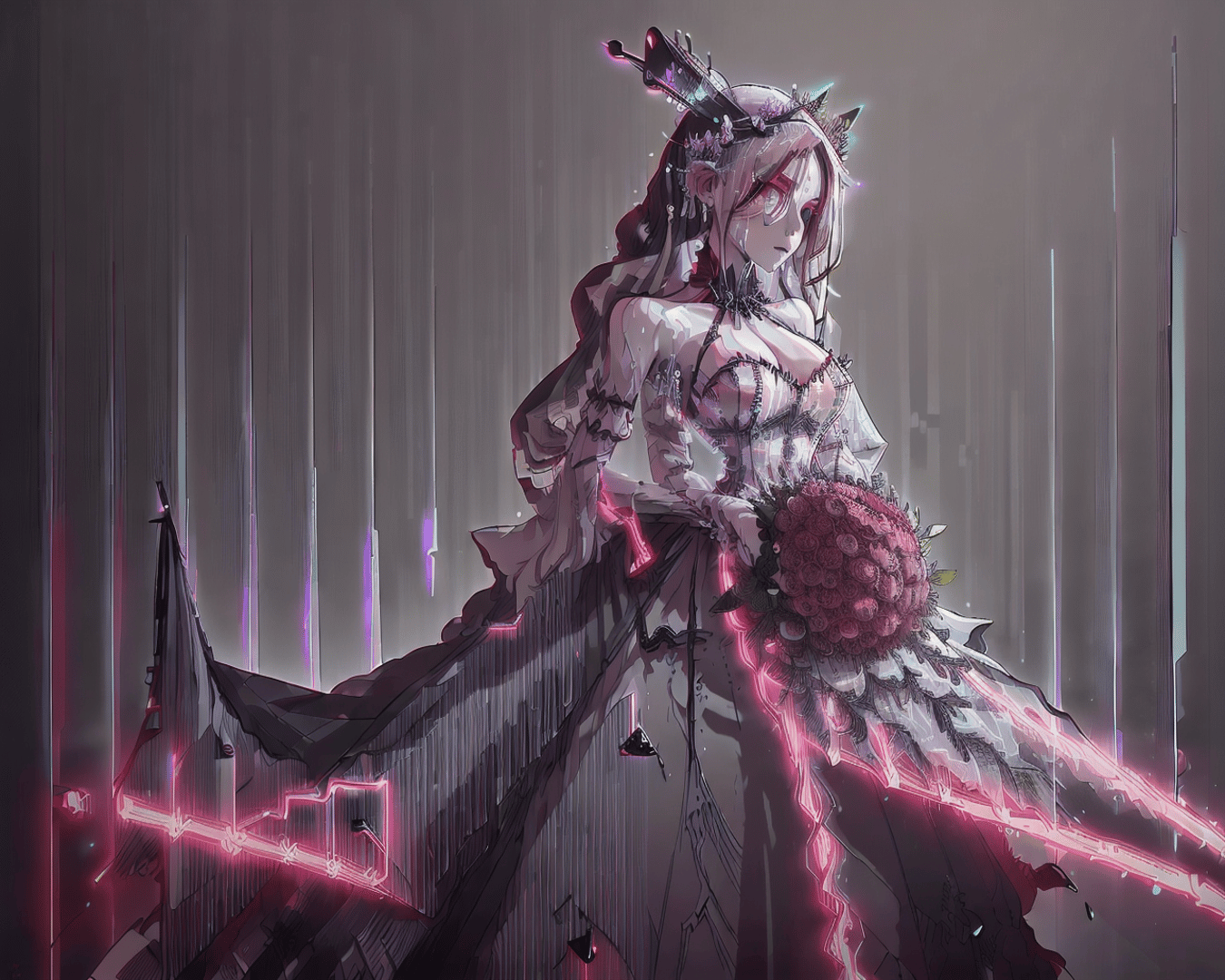 AI generated wallpaper featuring anime girl, bride, gown