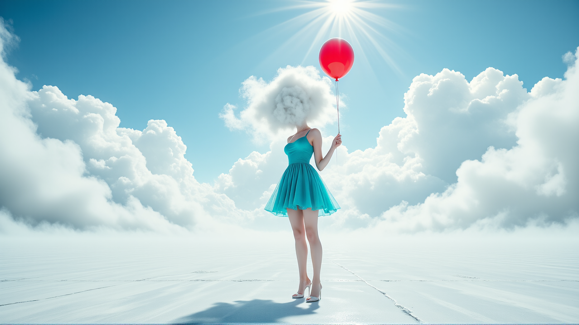 AI generated wallpaper featuring woman, cloud, balloon