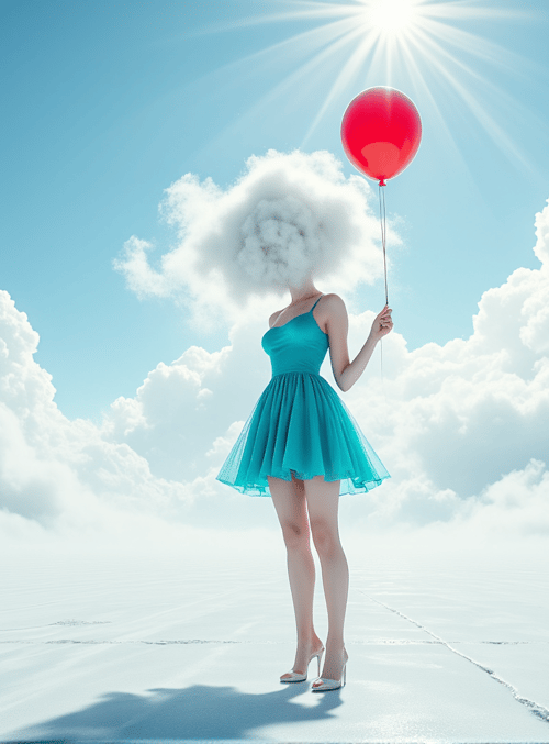 woman, cloud, balloon