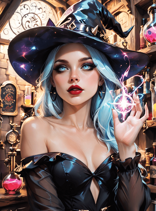 witch, wizard, wizard hat, magic orb, cauldron, bottle, alchemy, laboratory, cabinet, book