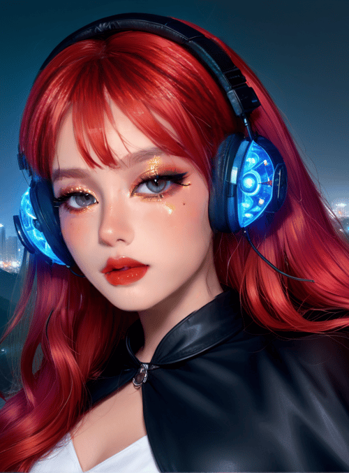 woman, headphones, cityscape