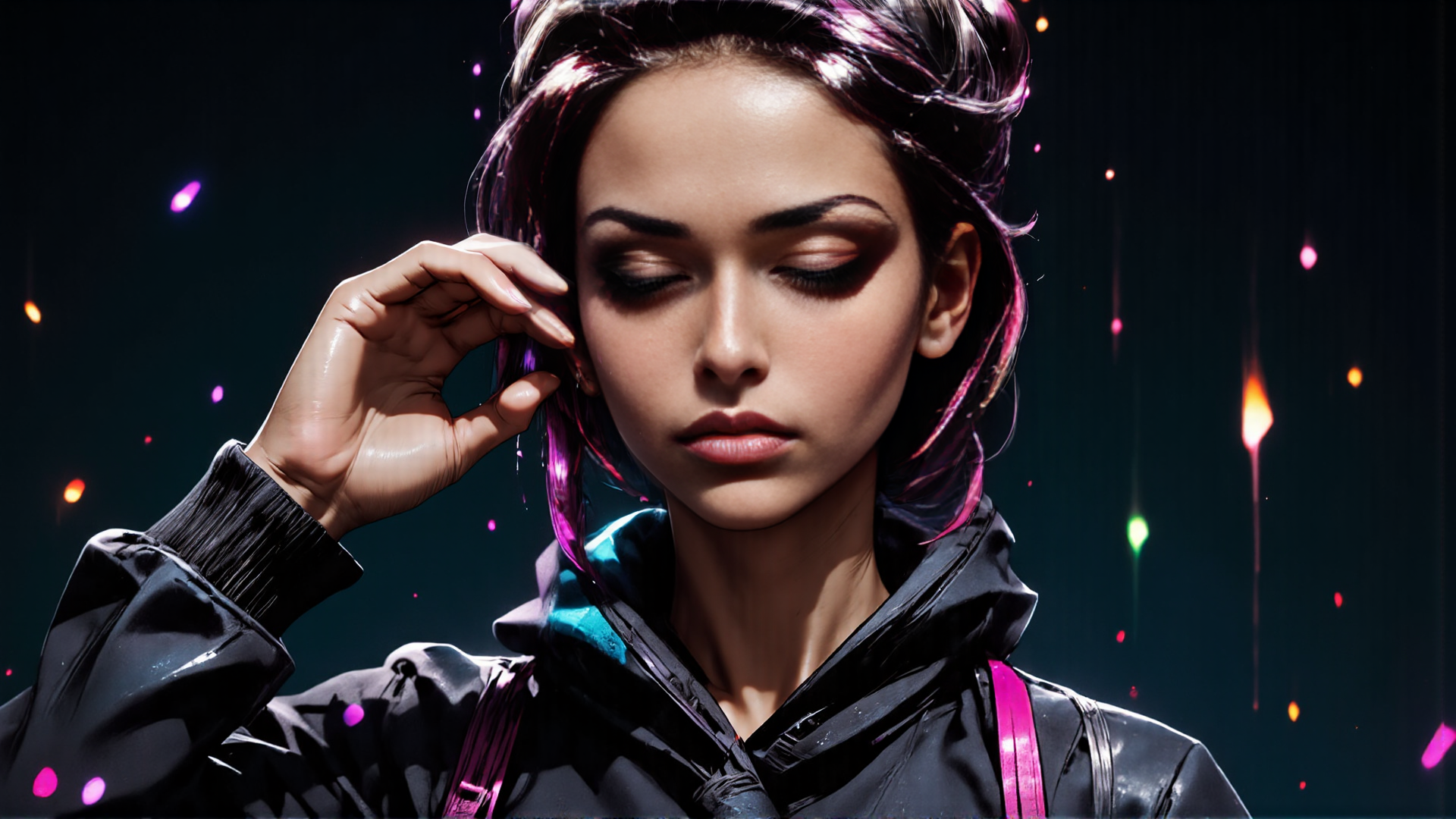AI generated wallpaper featuring woman, neon, glow