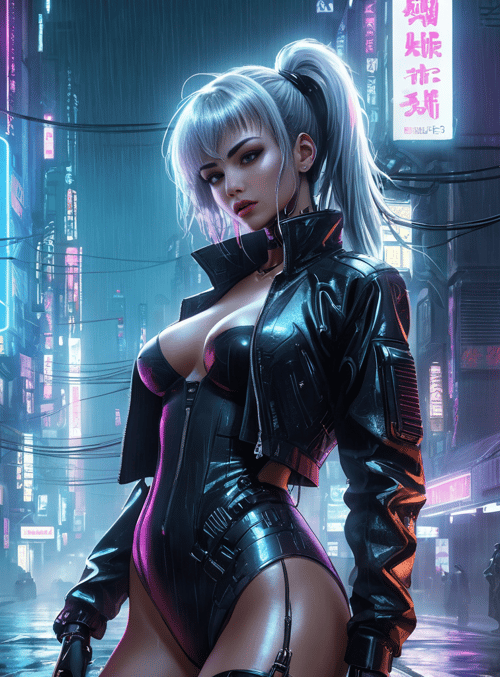 cyberpunk woman, neon city