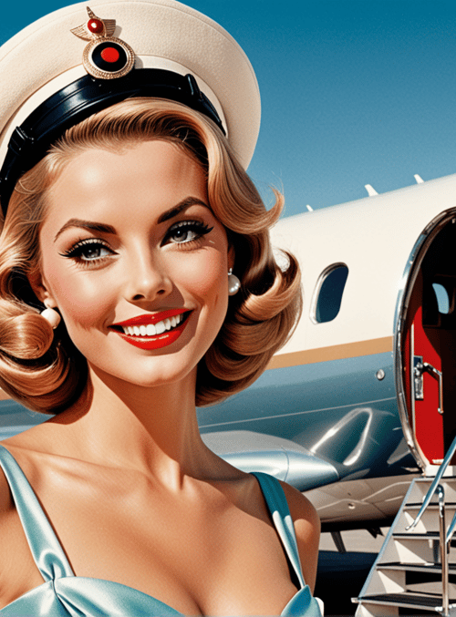 air hostess, airplane, hat, uniform, staircase, aircraft, woman, gloves, earrings, dress