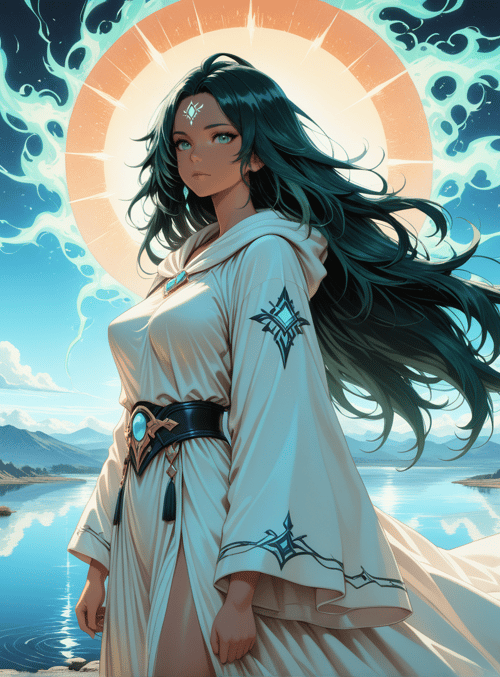 woman, nature, sun, mountain, lake, cloud