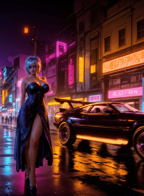 woman, car, street