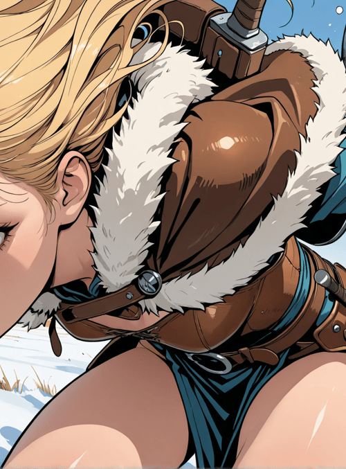 blonde, woman, warrior, shield, armor, swordsman, snow, landscape
